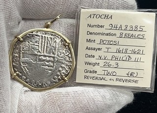 Monete naufragio Atocha 8 reales grado 2 in oro giallo 14 carati