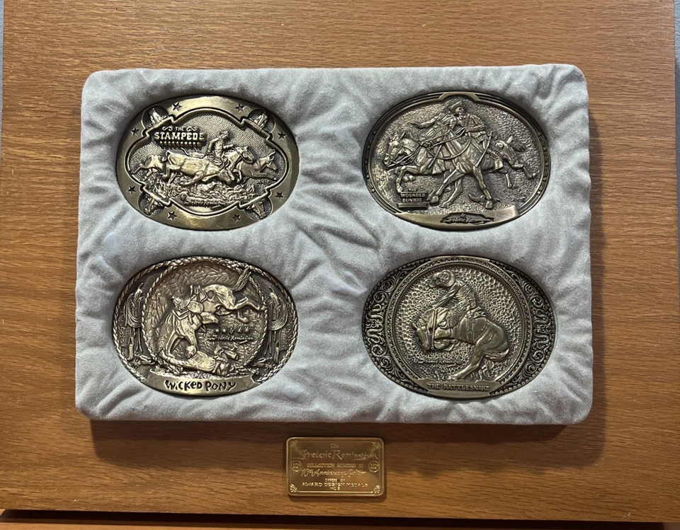 Frederick Remington Collection III 4 Brass Belt Buckles Award Design Metals 1982 - Image 2 of 4