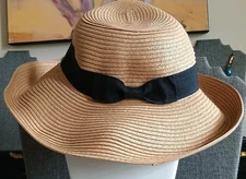 CTR Paper Woven Black Ribbon Woman's Sun Hat New Size M/L