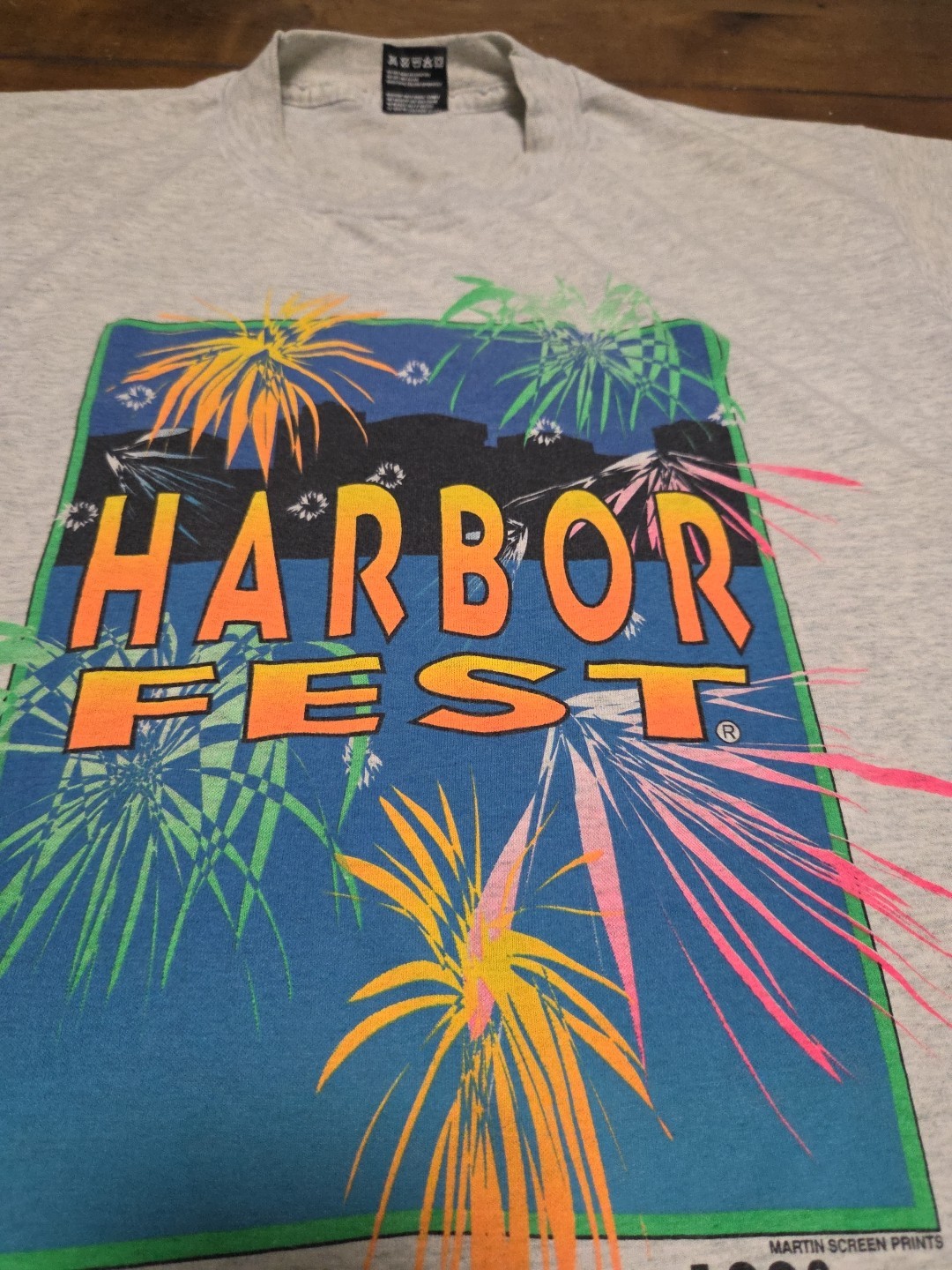 Vtg 90s Norfolk Harborfest 1993 T-Shirt SINGLE STITCH Neon Graphic FOTL Large image 5