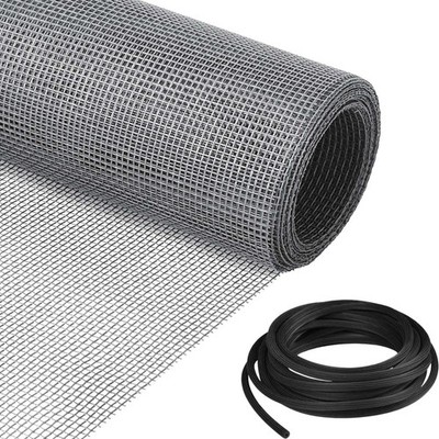 Grey Window Screen Replacement Kit 59''W x 106''L Mesh with 32ft Spline
