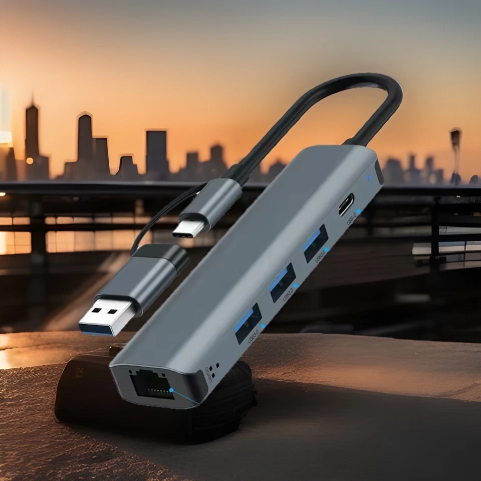 Usb Hub Ethernet 1Gbs 3 Usb-A 3.0 Ucb-C - Photo 2/2