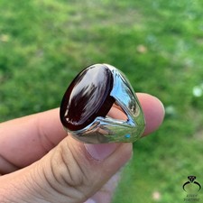 Real Red Aqeeq Ring 925 Sterling Silver Yemeni Stone Jewelry