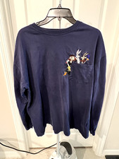 Vintage Warner Bros Studio Store T Shirt Royal Blue LG Taz, Bugs, Road, Pocket
