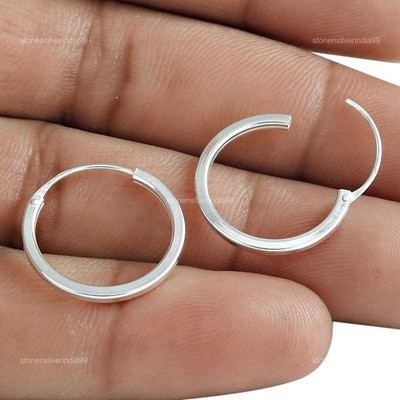 Handmade Indian Jewelry 925 Solid Sterling Silver Hoop Earrings H19