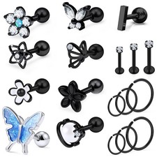 16G Cartilage Earrings - Tragus, Helix, Conch  Hoops in Stainless Steel with Cu