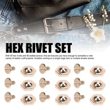 50 Sets 10mm Rivets and Studs Metal Hex Rivet Slotted Screw Set for Leather
