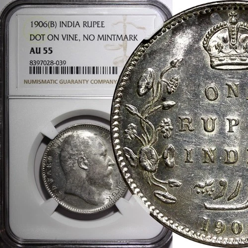 India-British Edward VII Silver 1906 (B) Rupee Toned NGC AU55 Dot KM# 508 (39)