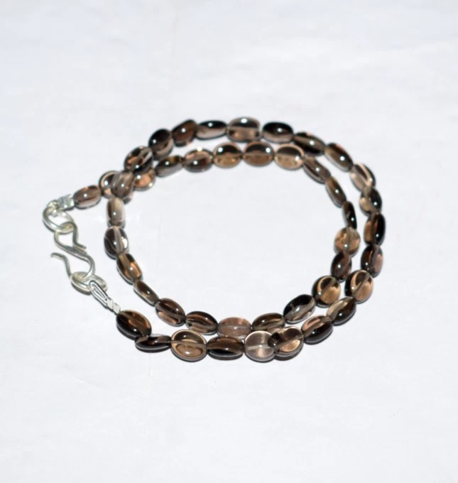 AAA Natural Smoky Quartz Plain Oval Shape Gemstone Beads Minimalist 30" Necklace - Image 3 of 4