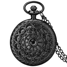 Old Fashion Pocket Watch Arabic Number Black Case Quartz Watches with Chain Gift