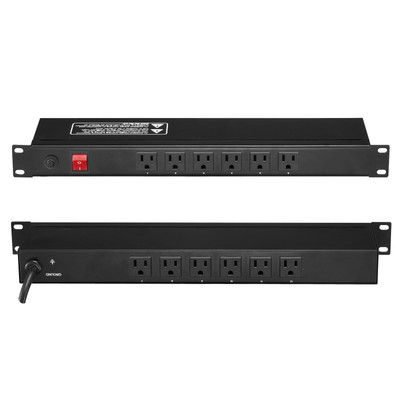 19'' 1U PDU 12 Outlets Rack Mount Power Strip Surge Overload Protection