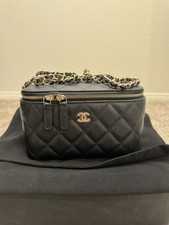 Chanel Caviar Quilted Small Vanity Case With Chain Black Black