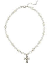 First Communion Faux Pearl/Rhinestones 14" Necklace, New  Gftshp-90