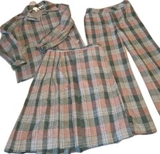 DE COLECCIÓN "FEME-NITS" 3 Piezas Verde Rosa Naranja Escocés Top Falda Pierna Ancha Pantalones