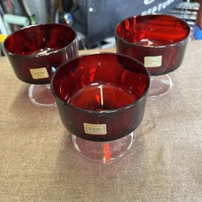 Vintage 1970’s Luminarc Sundae Dessert Dishes x3 Ruby Red Glass