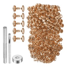 200 SETS 9mm x 8mm Leather Rivets w 3pcs Setting Tools Rivets Light Gold Tone