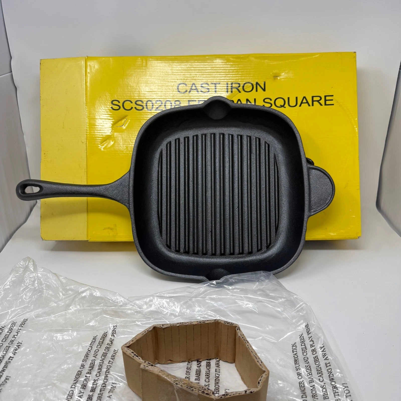 Square Cast Iron Grill Pan 11 Inch Fry Pan with Dual Pour Spouts Black