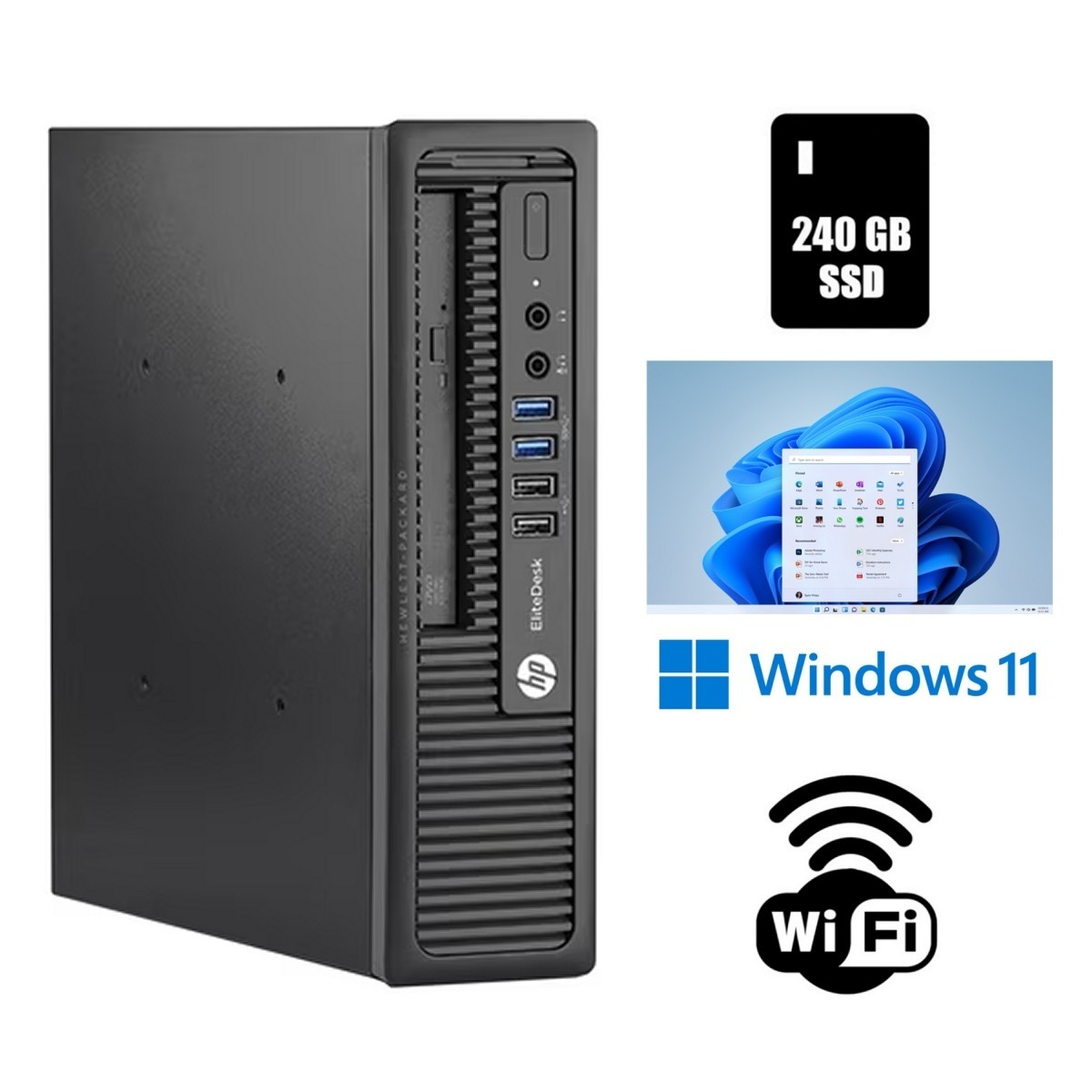 HP EliteDesk 800 G1 USDT Desktop Computer 16GB RAM 240GB SSD Wi-Fi
