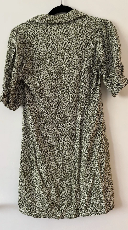 ONLY Damen Hemdblusenkleid kurz grün/weiß Blumen Kragen Kurzarm Gr. M - Bild 4 von 4