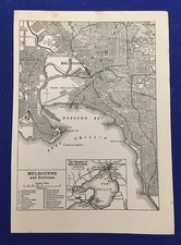 Highly Detailed 1911 Map Book Plate of the City of MELBOURNE Australia - 8.5"