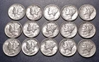 Lot of (15) Nice AU & BU U.S.  Mercury Dimes