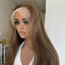 Heat Resistant Synthetic Hair Brown Mix Blonde Long Straight HD Lace Front Wig