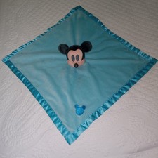 O Disney Mickey Mouse Lovey Security Blanket Blue Satin Trim 15"