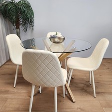 Round Glass Dining Table With 4 Faux Leather Chairs Dining Room Furniture Set