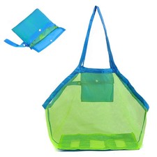 Mesh Beach Sand Toy Bags, Extra Large, Foldable Totes Shell Blue
