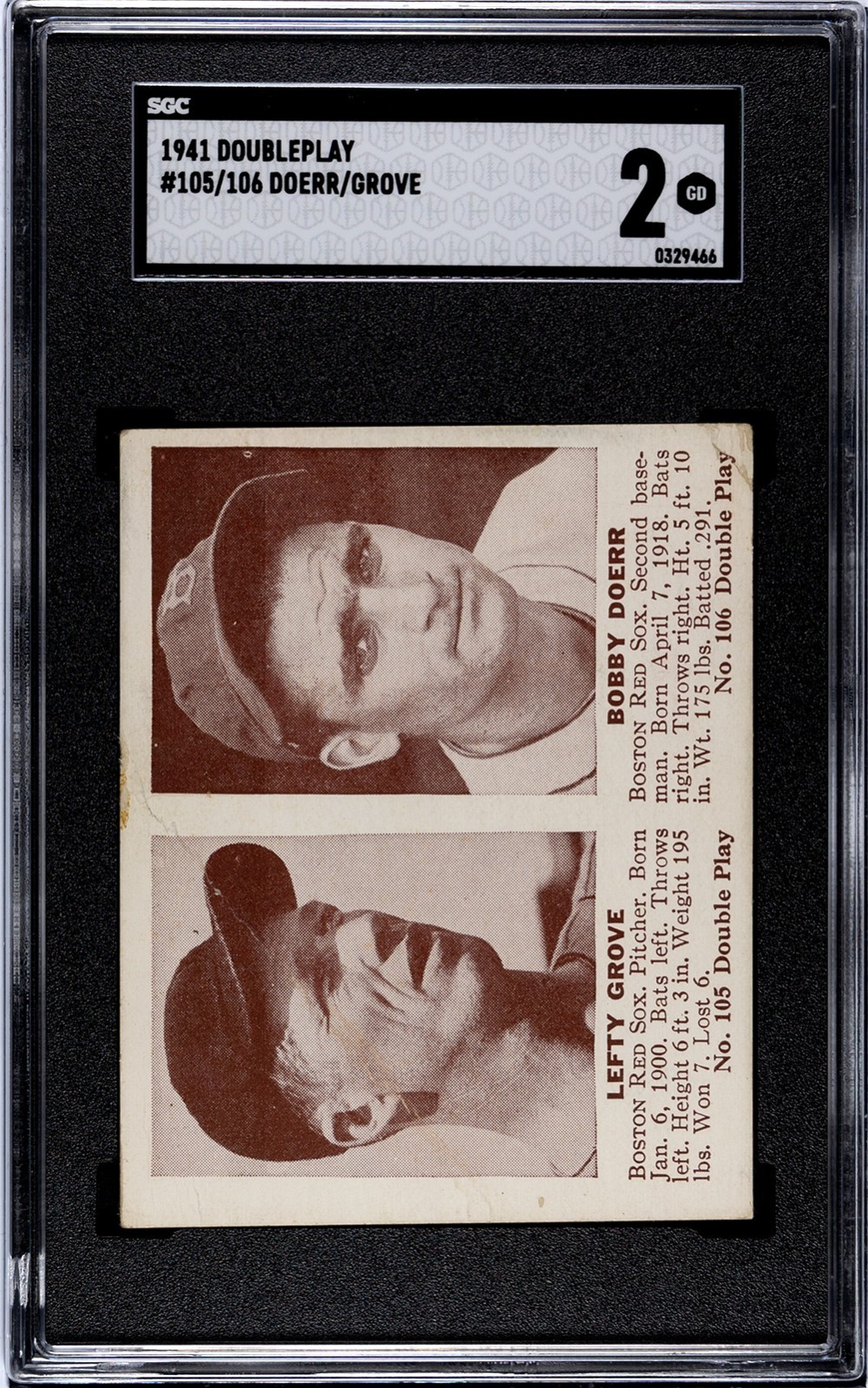 1941 DOUBLE PLAY LEFTY GROVE / BOBBY DOERR  #105 / #106  SGC 2