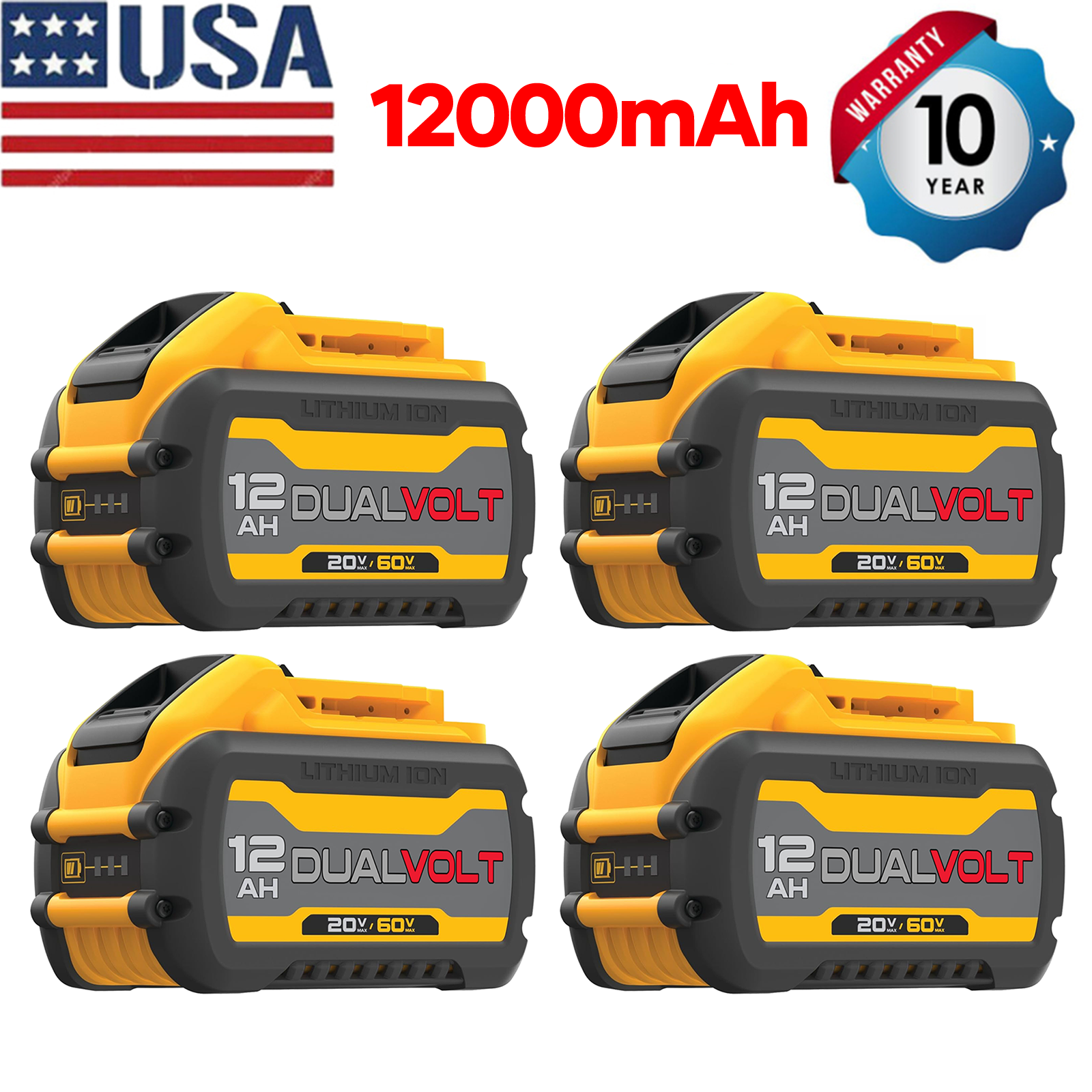 4 Pack DCB609 For DEWALT FLEXVOLT 20V/60V 12Ah MAX Li-Ion Battery DCB206 DCB615