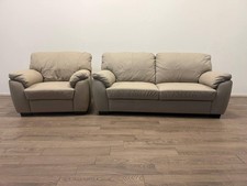 Milano Leather 3 Seater Sofa & Armchair Grey Top Grain Leather Set