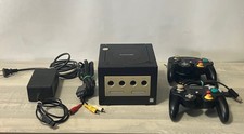 Nintendo GameCube Black Console Cables 2 Controllers Bundle - Tested