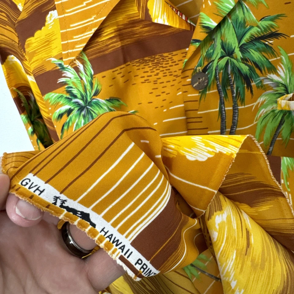 Camisa GVH Estampado Hawaiano Para Hombre Botón Naranja Verde Talla M/L Hawaii Años 60 70 Foto 4 de 4