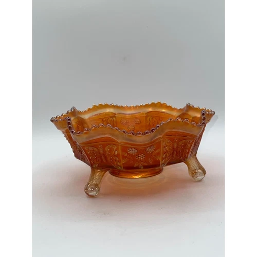 Vintage FENTON Marigold Carnival BUTTERFLY and BERRY Master Bowl Claw Foot
