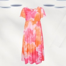 Ex Women's Plus Size Floral Print Bow Back Midaxi Dress in Pink (Defect)