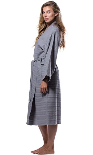 Lightweight Full-Length Robes For Women Waffle Kimono Bathrobe - One Size Gray - Picture 4 of 7