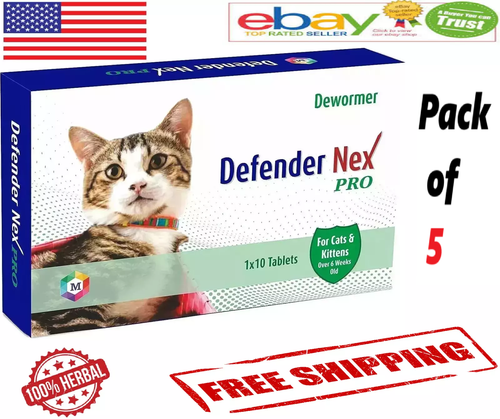2 Boîtes De Vermifuge Naturel Pour Chat Medfly Defender Nex Pro - 10 Comprimés Chaque, Expiration 2028