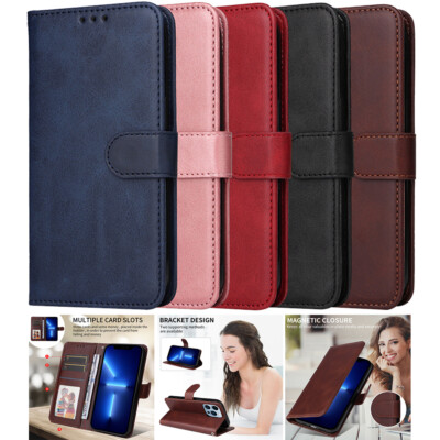 For iPhone 17 16 16e 15 14 13 12 Pro Max Plus Wallet Case Leather Magnet Cover