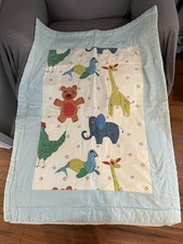 Baby Crib Quilt Blanket Vintage Blue Animals Bear Nursery