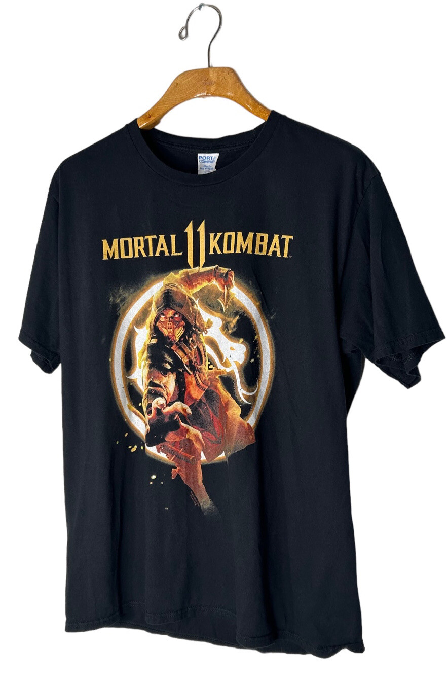 Mortal Kombat T-shirt Mens Large Black Short Sleeve Graphic tee Fire Flames Logo
