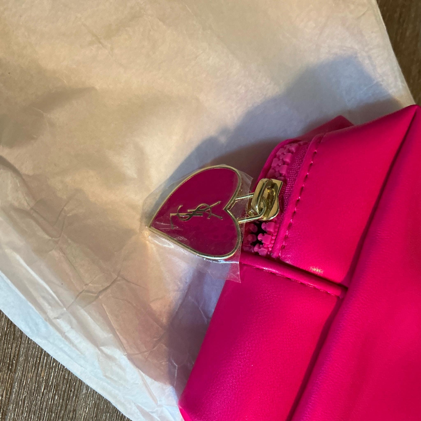 Borsa pochette Yves Saint Laurent YSL rosa caldo trucco cosmetico astuccio ~NUOVA~