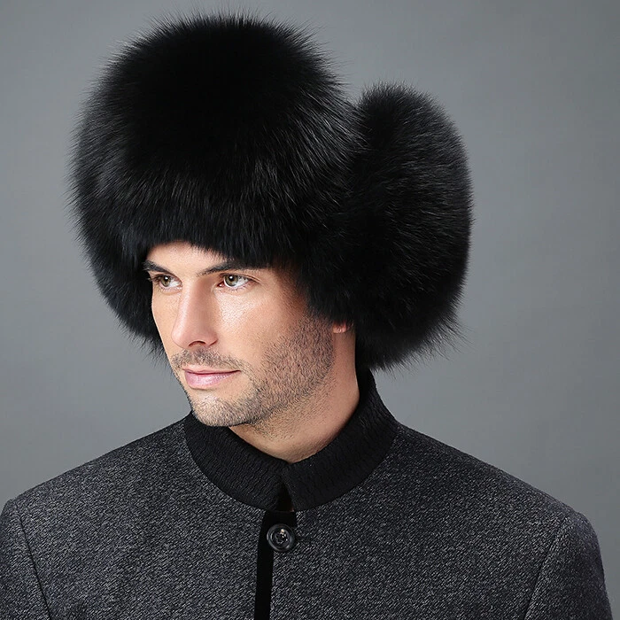 Invierno Para hombres 100% Piel de Mapache Real Plateado Zorro Bombardero Sombrero Ushanka Trapper Gorra de Esquí Foto 4 de 4