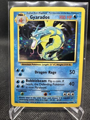 1999 gyarados pokemon card value Gyarados 1999 Pokemon Base Set Unlimited Holo Rare #6 PSA Authenticated 7 Card