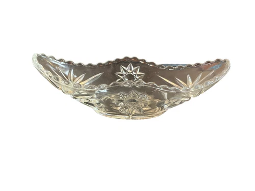 Anchor Hocking Curved Boat (Banana Split) Clear Glass Bowl Star Pattern Vintage