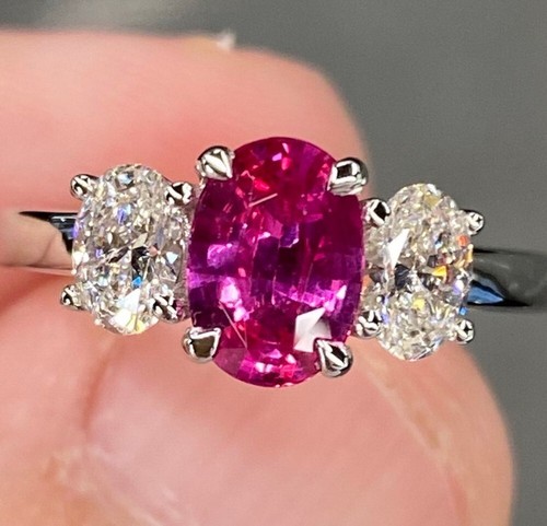 Certified Lab Created Diamond & Pink Sapphire Ring 1.70 Ct Oval Cut 950 Platinum