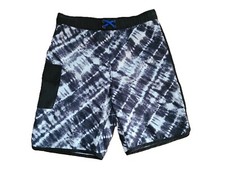 Lands End Boys Cargo Pocket Boardshort Swim Trunk Tie Dye Black White XL 14-16