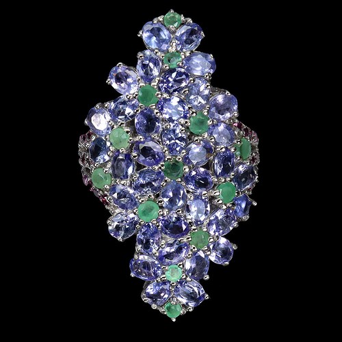 Anello In Argento Sterling 925 Con Gemma Di Tanzanite, Smeraldo E Rodolite 8