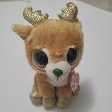 Ty Beanie Boos-GLITZY The Christmas Reindeer 6" Gold Glitter New 