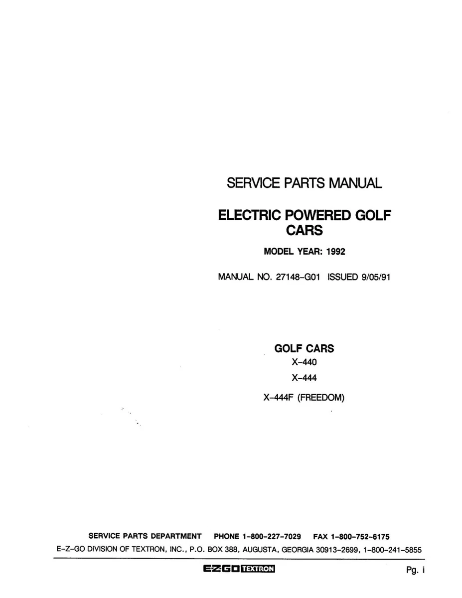 1992 1995 Golf Cart Service Parts Manual EZ Electric X-440 & X-444.